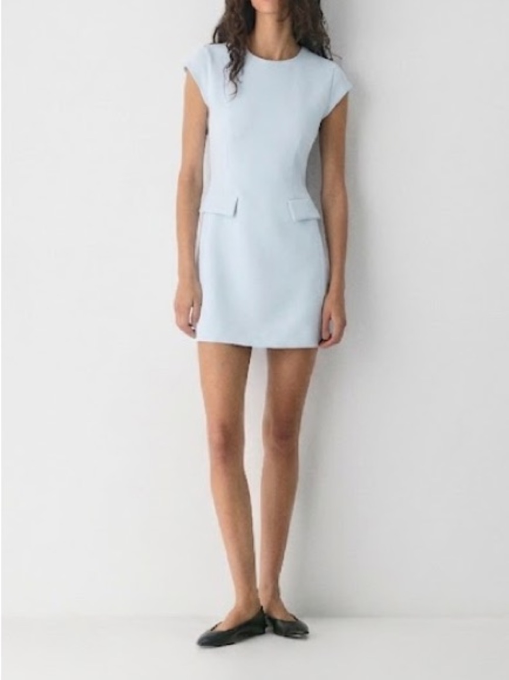 Aritiza Babaton FigureKnit Priestly Flap Pocket Mini Dress in Midday Blue NEW - Picture 1 of 9